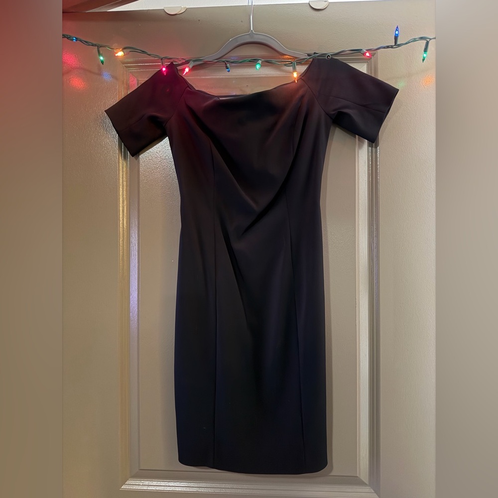 Moschino 1990s Cheap and Chic Black Off-Shoulder Midi Dress